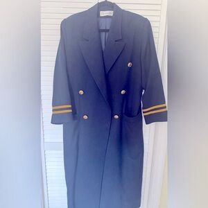 Christian Dior 1980 Navy Double-Breasted Coat with Gold Accents